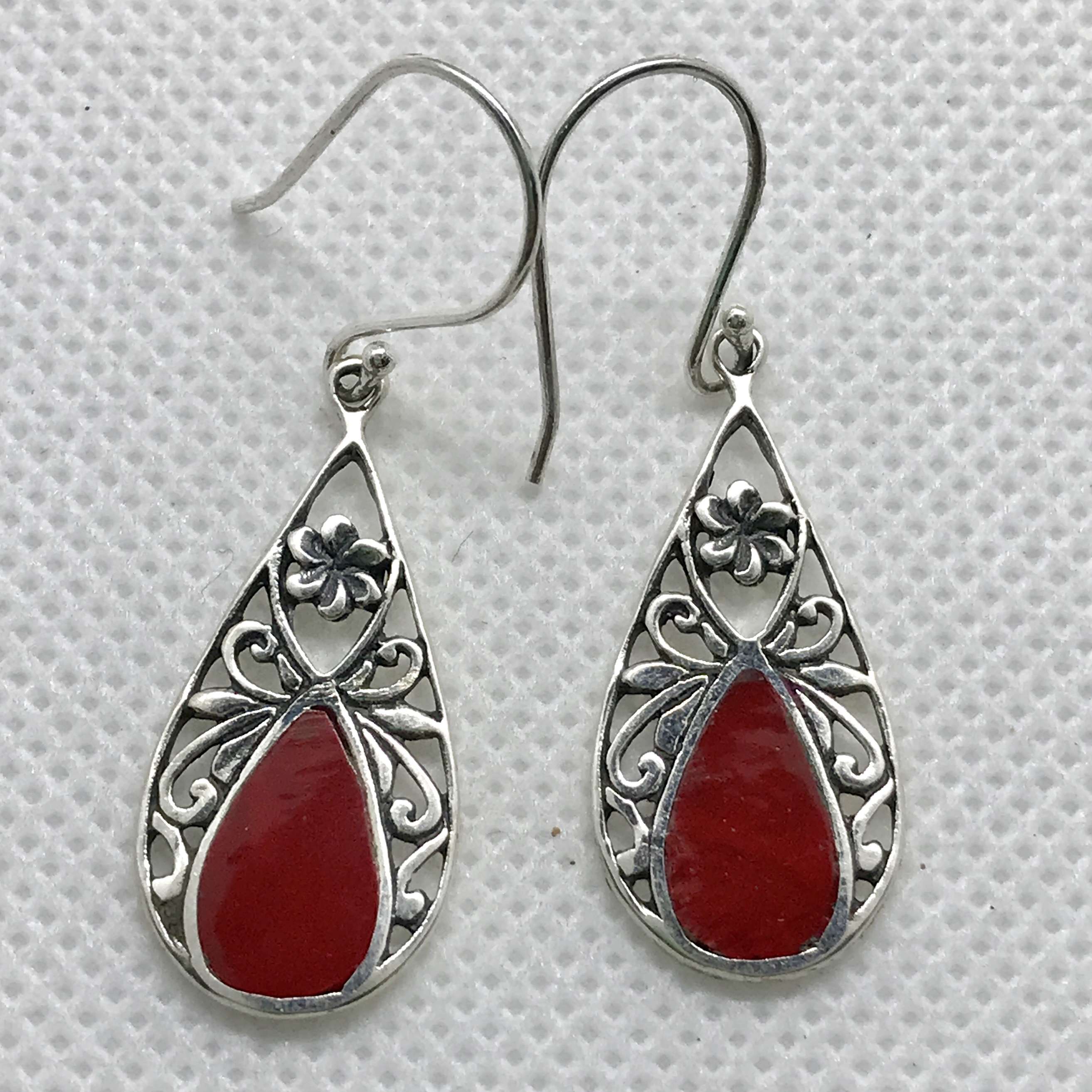 BALI 925 STERLING SILVER EARRINGS WITH CORAL