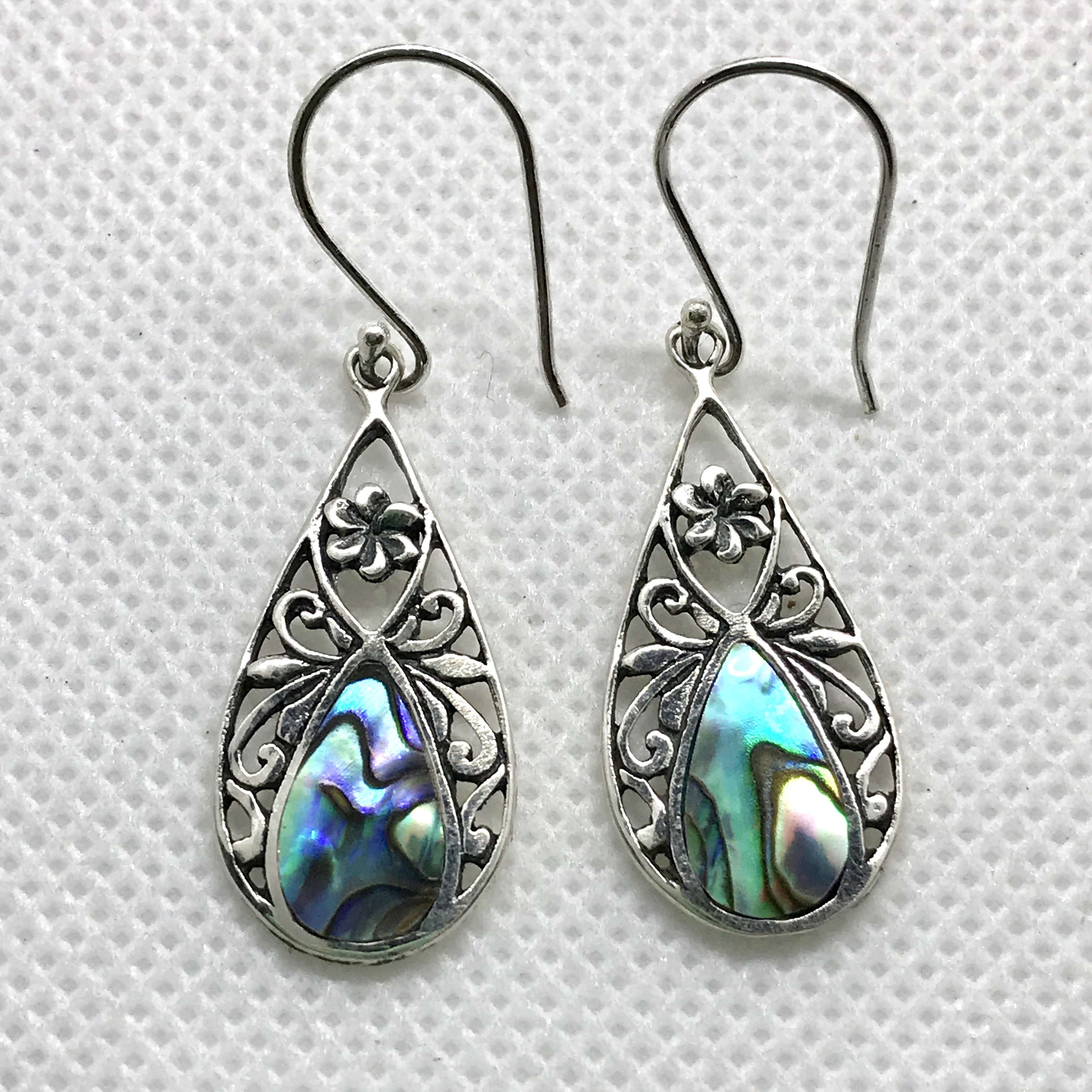 BALI 925 STERLING SILVER EARRINGS WITH ABALONE