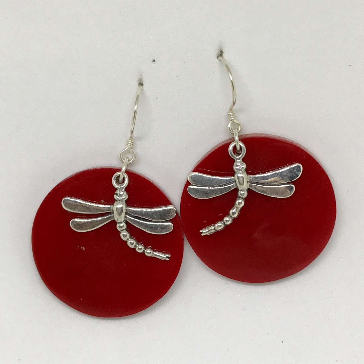 (925 BALI SILVER DRAGONFLY EARRINGS WITH RED CORAL)