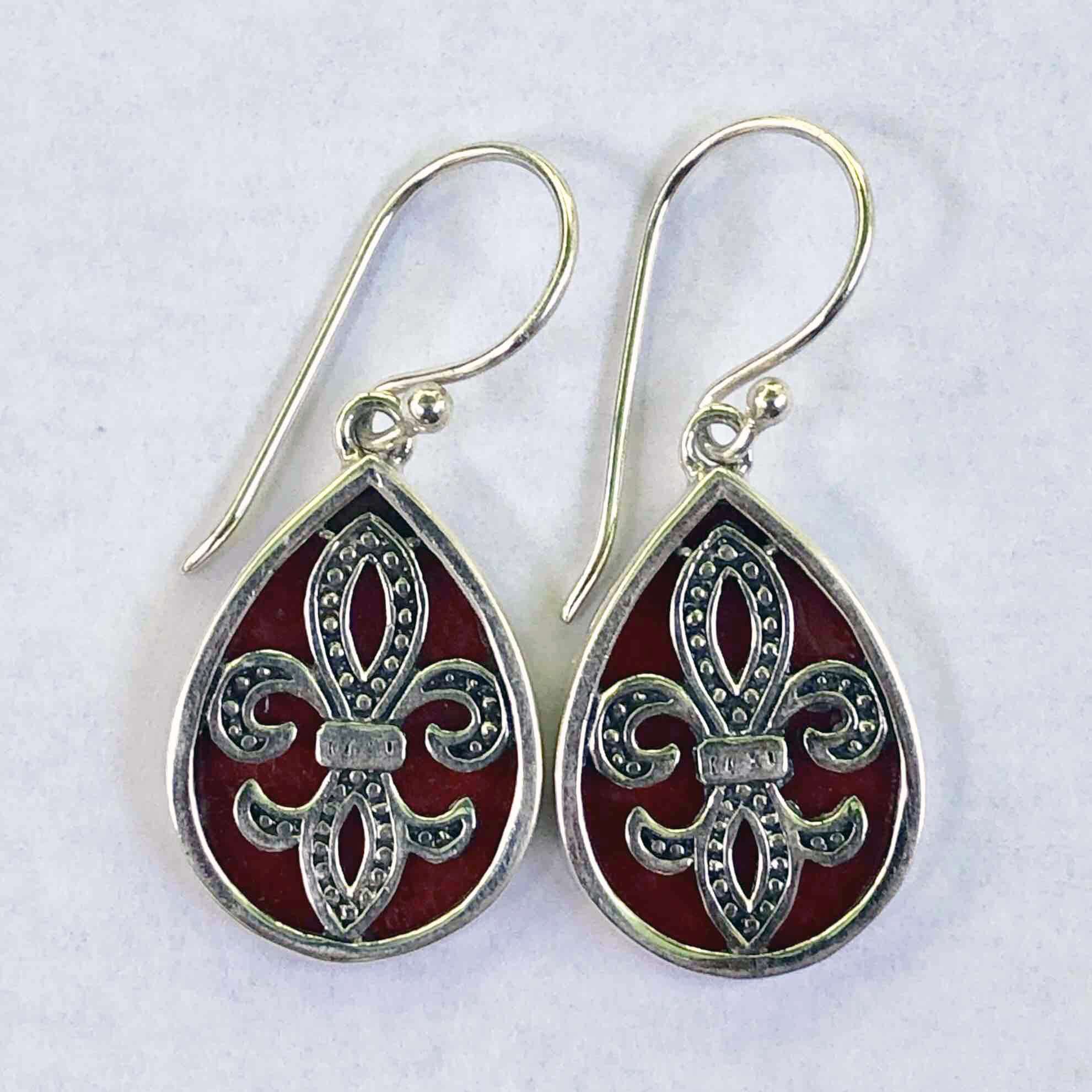 HANDMADE 925 BALI SILVER EARRINGS WITH CORAL