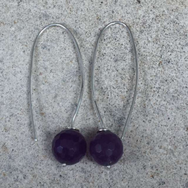 ER 08958 AM-HANDMADE 925 BALI SILVER EARRINGS WITH PURPLE 