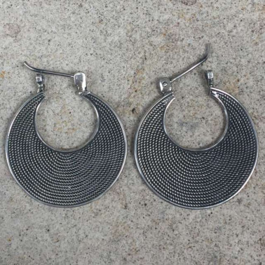 ER 11026 M-(925 BALI SILVER TWISTED WIRED EARRINGS 30 MM)