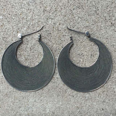 ER 11026-(925 BALI SILVER TWISTED WIRED EARRINGS 25 MM)