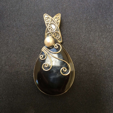 PD 06485 BS-(925 Bali Silver Pendant with Black Shell and Pearl)