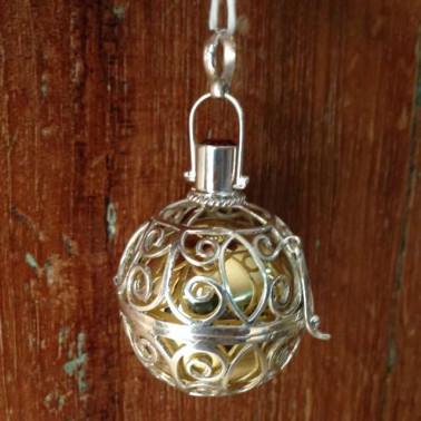 BD 08032 XL-1 pc of 925 silver Bali Gamelan Balls with Garnet and Amethyst