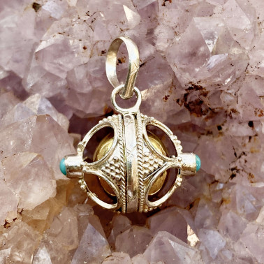 BD 07471 -(925 BALI SILVER HARMONY BALL WITH TURQUOISE -15 MM)