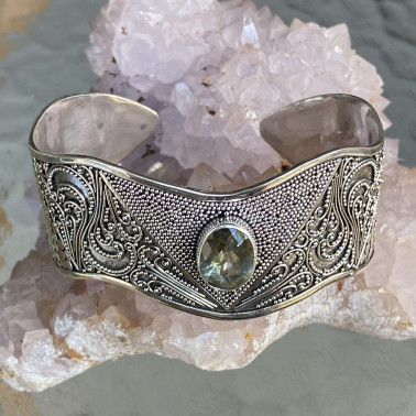 BR 14853 BT-(HANDMADE 925 BALI SILVER FILIGREE BRACELETS WITH BLUE TOPAZ)