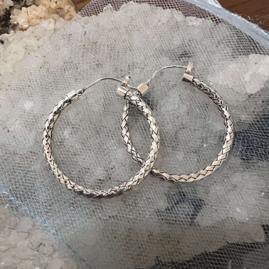 ER 15935-(UNIQUE 925 BALI SILVER HOOP WOVEN EARRINGS)