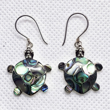 ER 05326 S-AB-(SMALL HANDMADE 925 BALI SILVER TURTLE EARRINGS WITH ABALONE)