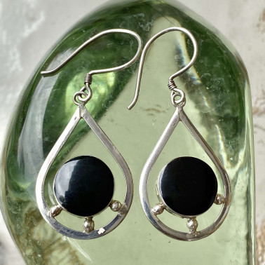 ER 06277 BS-(HANDMADE 925 BALI STERLING SILVER EARRINGS WITH BLACK SHELL)