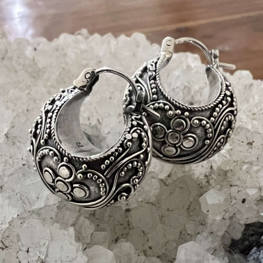 ER 07587 A-HANDMADE 925 BALI SILVER FILIGREE EARRINGS WITH SILVER