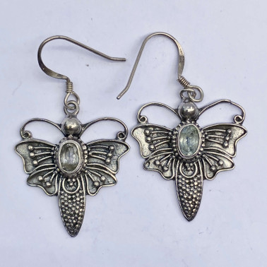 ER 08743 BT-(BALI 925 STERLING SILVER BUTTERFLY EARRINGS WITH TOPAZ)