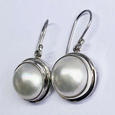 ER 09043 B-WPL-(HANDMADE 925 BALI SILVER EARRINGS WITH MABE PEARL)