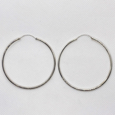 ER 09983-(60 MM-UNIQUE 925 BALI STERLING SILVER HOOP EARRINGS)
