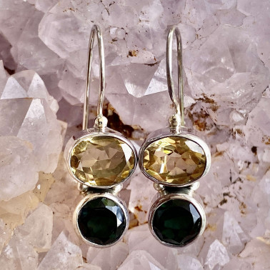 ER 11279 CT-GQ-(HANDMADE 925 BALI STERLING SILVER EARRINGS WITH CITRINE, GREEN QUARTZ)