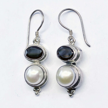 ER 11279 PL-GR-(HANDMADE 925 BALI STERLING SILVER EARRINGS WITH PEARL GARNET)