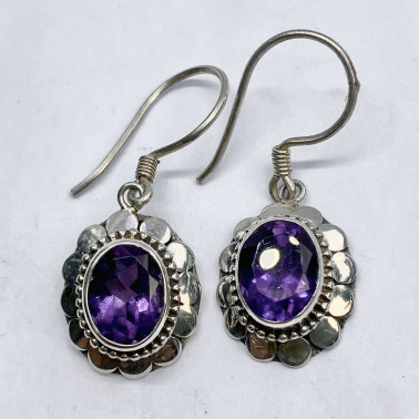 ER 11433 B-AM-(OVAL 925 BALI SILVER ARMADILLO EARRINGS WITH AMETHYST)