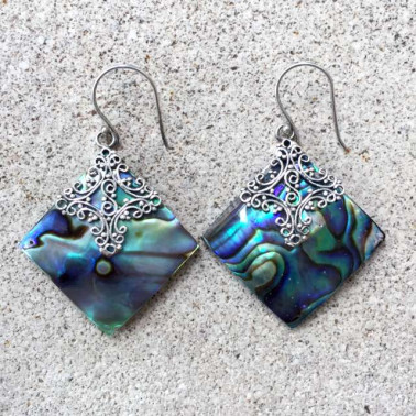 ER 12073 AB-(925 BALI SILVER EARRINGS WITH ABALONE SHELL)
