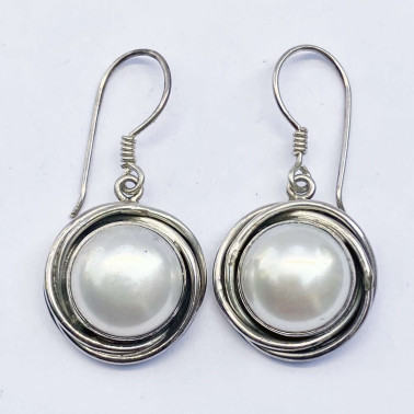 ER 12418 PL-(HANDMADE 925 BALI STERLING SILVER EARRINGS WITH MABE PEARL