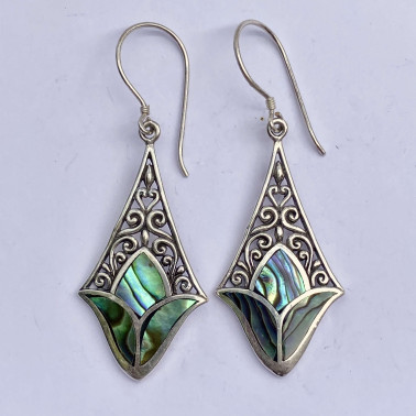 ER 12555 AB-(HANDMADE 925 BALI SILVER EARRINGS WITH ABALONE)