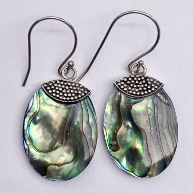 ER 12934 AB-(HANDMADE 925 BALI SILVER EARRINGS WITH ABALONE)