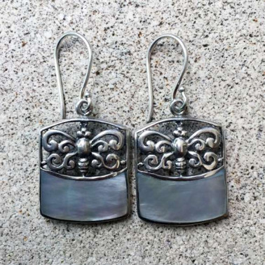 ER 13241 MP-(925 BALI SILVER BUTTERFLY EARRINGS WITH MOTHER OF PEARL)