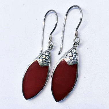 ER 13252 CR-(UNIQUE 925 BALI SILVER EARRINGS WITH CORAL)