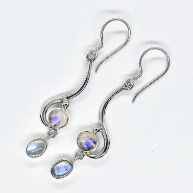 ER 13862 RM-(HANDMADE 925 BALI SILVER EARRINGS WITH RAINBOW MOONSTONE)