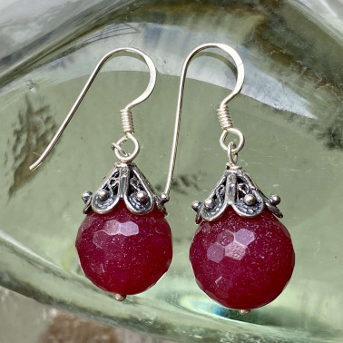 ER 14047 RB-(HANDMADE 925 BALI STERLING SILVER EARRINGS WITH RUBY)