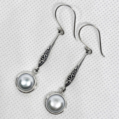ER 14194 PL-(HANDMADE 925 BALI SILVER EARRINGS WITH PEARL)