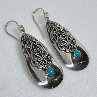 ER 14447 TQ-(UNIQUE 925 BALI SILVER FILIGREE EARRINGS WITH TURQUOISE)