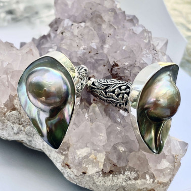 ER 14621 C-(HANDMADE 925 BALI SILVER EARRINGS WITH MABE PEARL SHELL)
