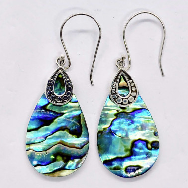 ER 14711 AB-(HANDMADE 925 BALI SILVER ARMADILLO EARRINGS WITH ABALONE)