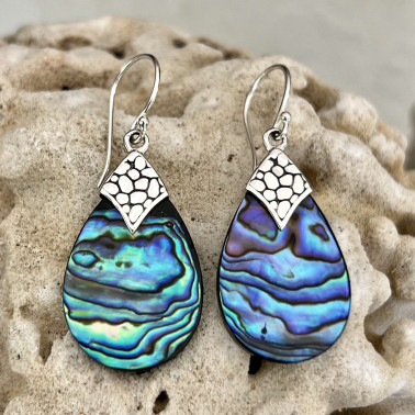 ER 14718 AB-(HANDMADE 925 BALI STERLING SILVER FILIGREE EARRINGS WITH ABALONE)