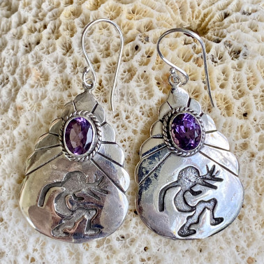 ER 14836 AM-(HANDMADE 925 BALI STERLING SILVER EARRINGS WITH AMETHYST)