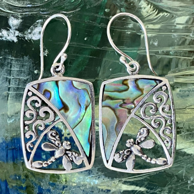 ER 14894 AB-Handmade Unique 925 Bali Silver Filigree Earrings with Abalone