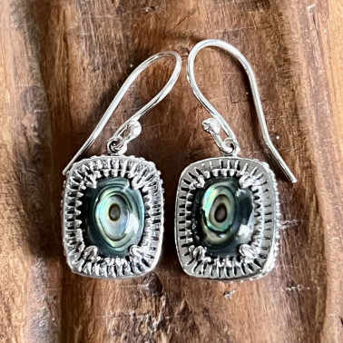 ER 15530 AB-(HANDMADE 925 BALI STERLING SILVER FILIGREE EARRINGS WITH ABALONE)