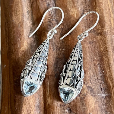 ER 15532 BT-(HANDMADE 925 BALI STERLING SILVER DRAGONFLY EARRINGS WITH BLUE TOPAZ)