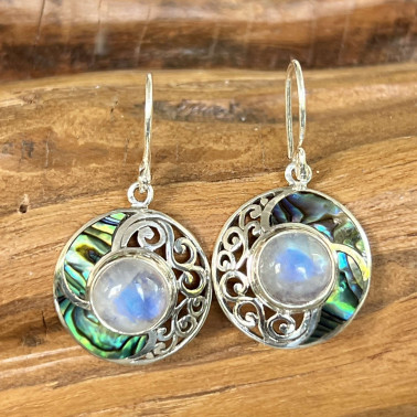 ER 15548 AB-(HANDMADE 925 BALI STERLING SILVER FILIGREE EARRINGS WITH ABALONE)
