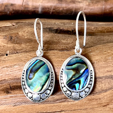 ER 15550 AB-(HANDMADE 925 BALI STERLING SILVER FILIGREE EARRINGS WITH ABALONE)