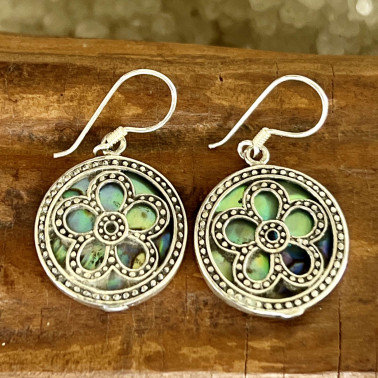 ER 15573 AB-(HANDMADE 925 BALI STERLING SILVER FILIGREE EARRINGS WITH ABALONE)