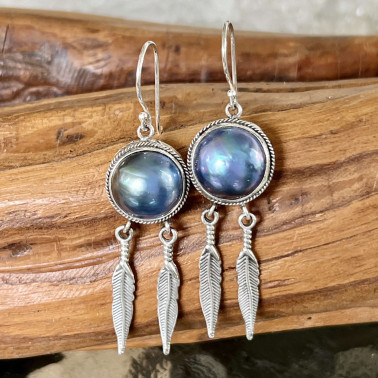 ER 15577-(HANDMADE 925 BALI STERLING SILVER FILIGREE PENDANTS WITH MABE PEARL)