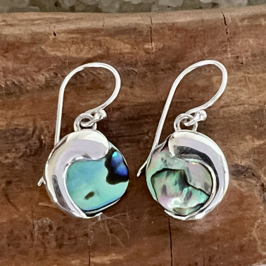 ER 15616 AB-(HANDMADE 925 BALI STERLING SILVER FILIGREE EARRINGS WITH ABALONE)
