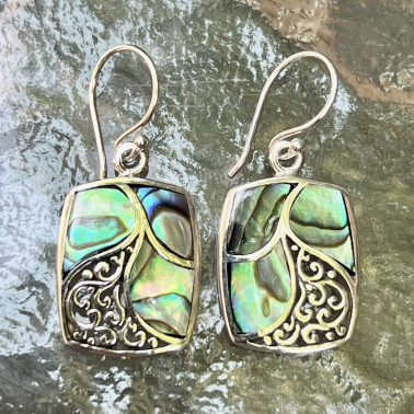 ER 15703 AB-(HANDMADE 925 BALI STERLING SILVER FILIGREE EARRINGS WITH ABALONE)