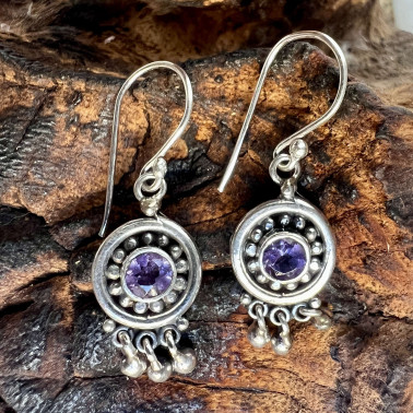 ER 15944 AM-(HANDMADE 925 BALI STERLING SILVER FILIGREE EARRINGS WITH AMETHYST)