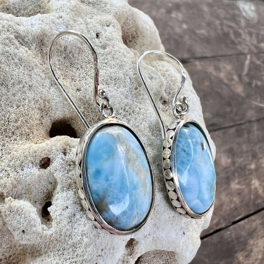 ER 15953 LR-(HANDMADE 925 BALI STERLING SILVER FILIGREE EARRINGS WITH LARIMAR)