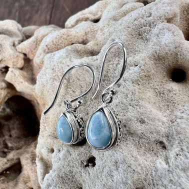 ER 15959 LR-(HANDMADE 925 BALI STERLING SILVER FILIGREE EARRINGS WITH LARIMAR)
