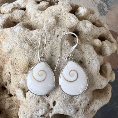 ER 15979 SS-(925 BALI STERLING SILVER EARRINGS WITH SIWA SHELL)