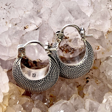 ER 08013 XS-(14 MM-UNIQUE 925 BALI SILVER TWISTED WIRED DOOM EARRINGS)