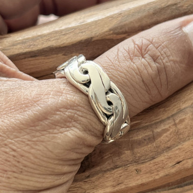 RR 14746-(MEN'S RING 925 BALI SILVER CHAIN BAND RING / MENS JEWELRY / CHAIN RING / CURB RING / BAND RING)